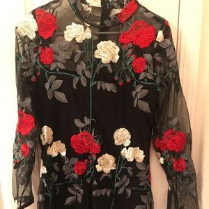Floral long-sleeve sheer dress